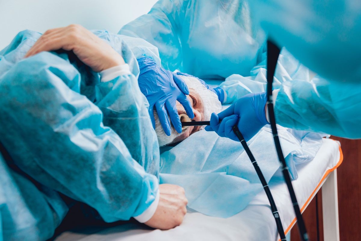 Endoscopy at the hospital. Doctor holding endoscope before gastroscopy. Medical examination